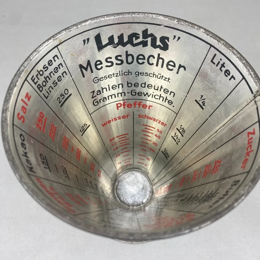 VTG Luchs Messbecher Measuring‎ Cup Silver Black Art Deco Graphic 1950's 6x4.5